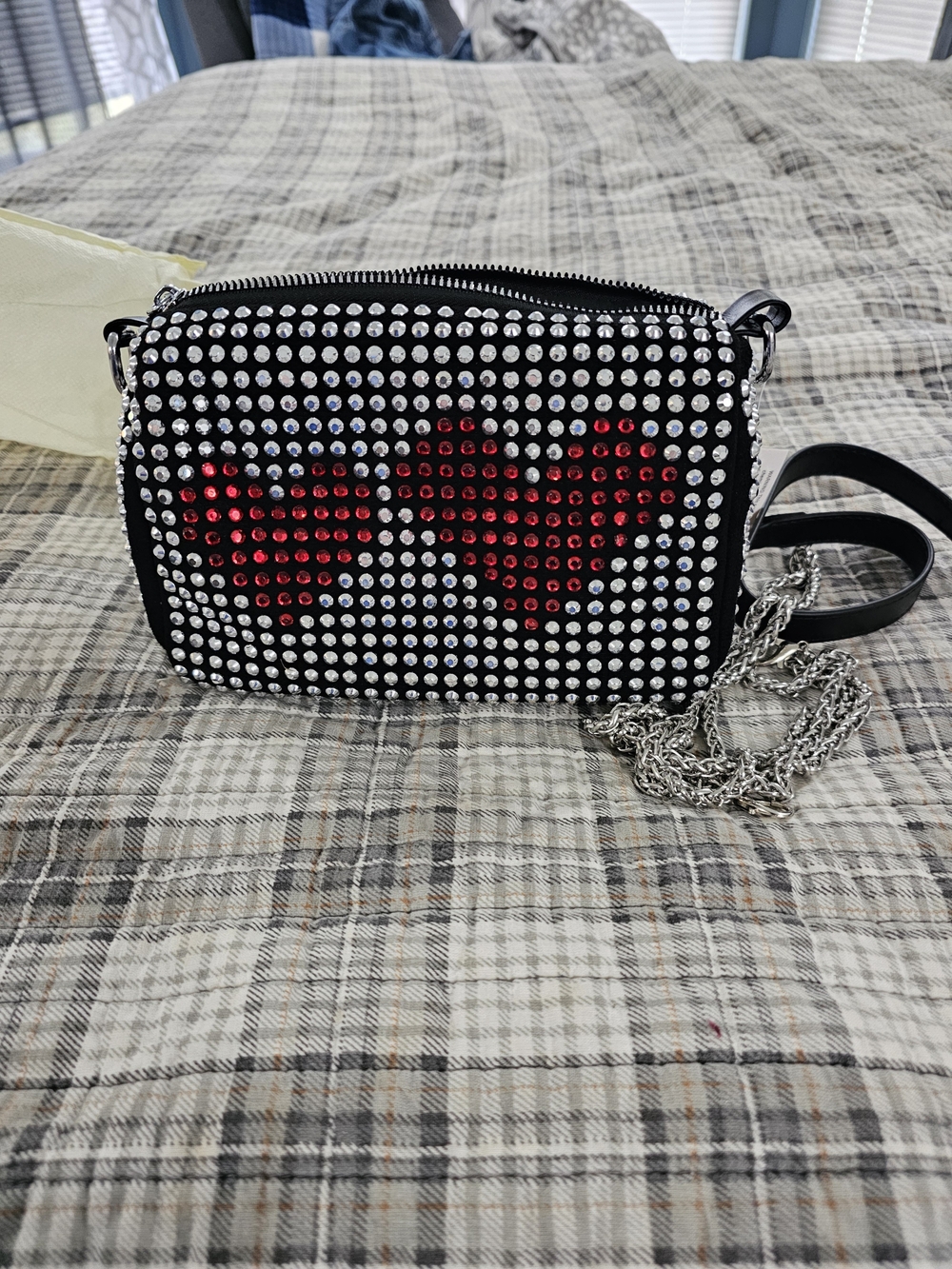 Studded Heart Crossbody Bag - Black with Red Accents